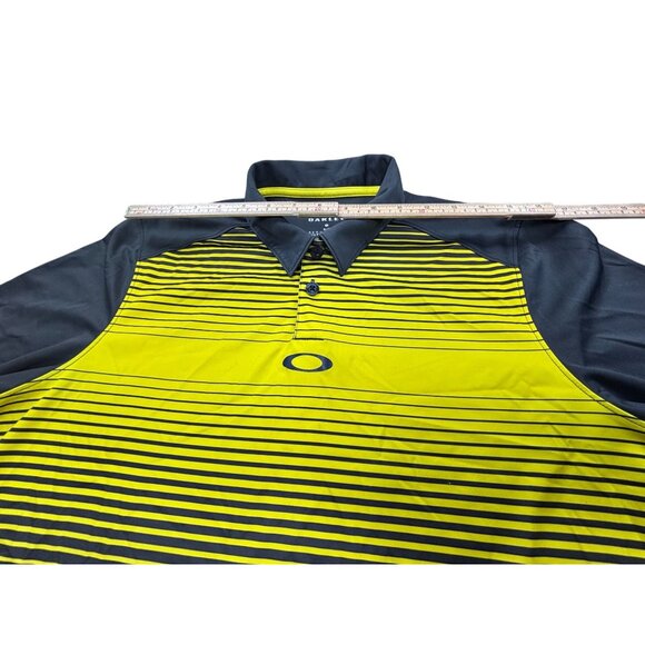 Oakley Mens Hydrolix Polo Shirt S Yellow & Navy Striped Regular Fit Short Sleeve - Picture 4 of 10